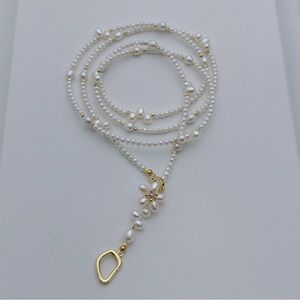 X695 Handmade Freshwater Pearl Double Layer Long Sweater Necklace